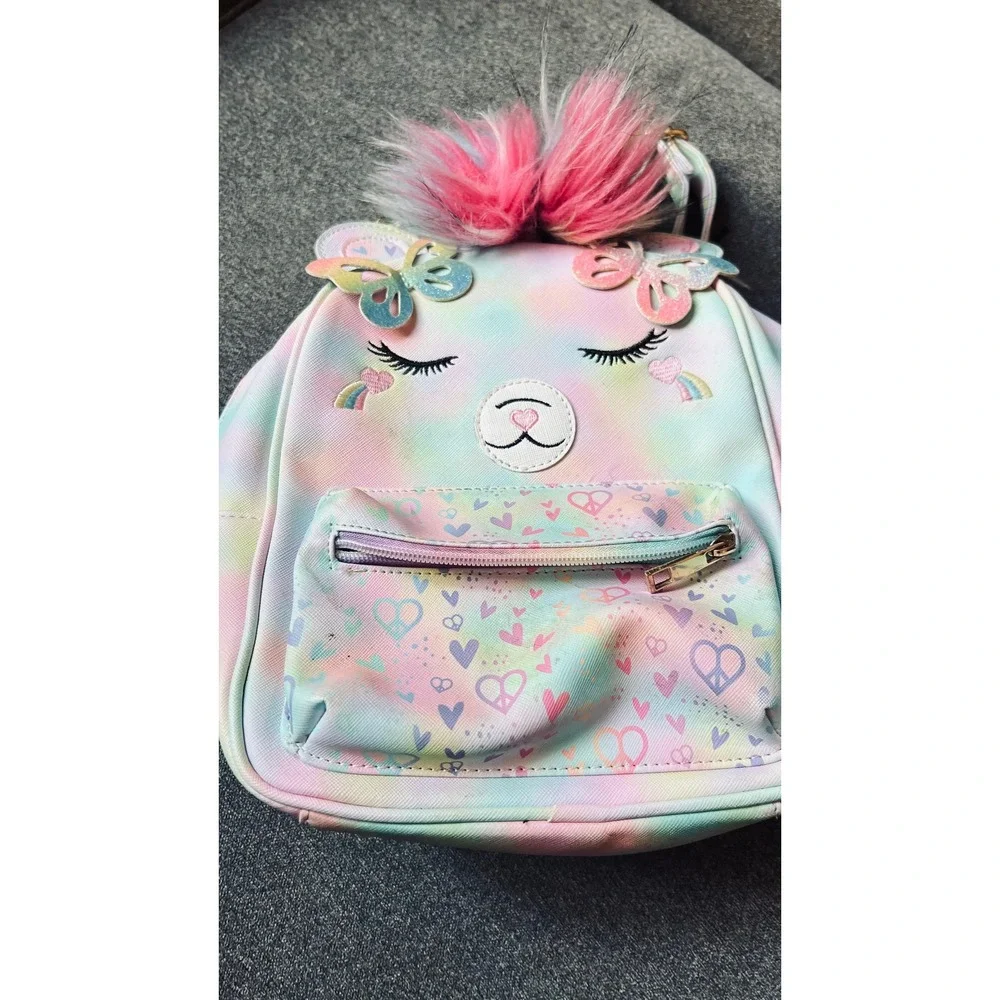 Unbranded Critter Mini Backpack Girls Small Pastel Tie Dye Butterfly Faux Fur